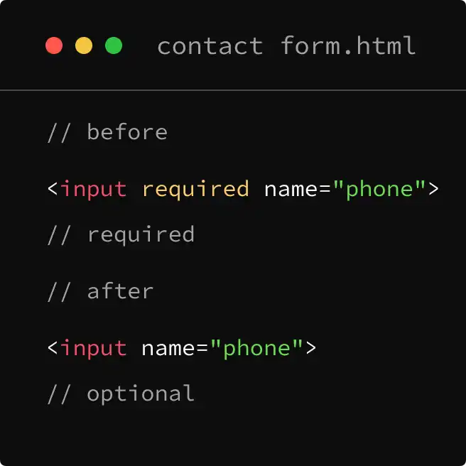 Code example: a phone input changing from required to optional